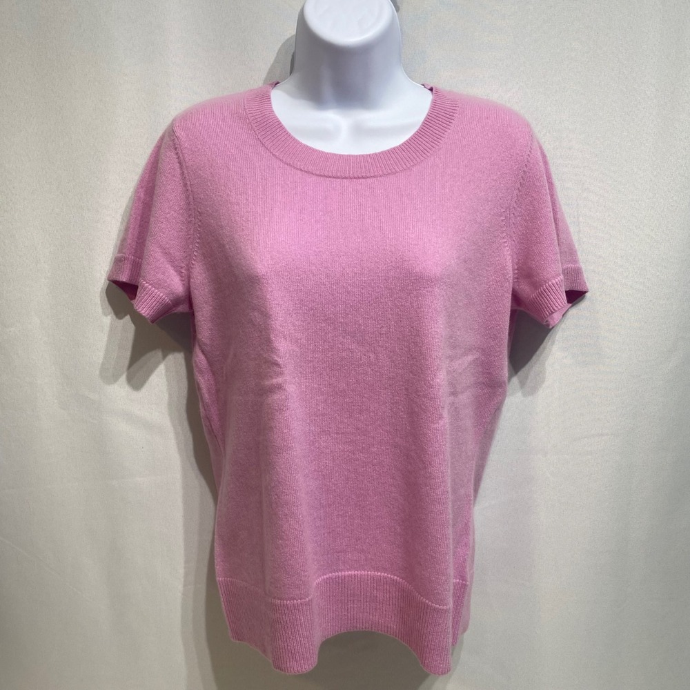 Jones New York Collection Petite Cashmere Sweater Pink Short Sleeve Crew Neck PL